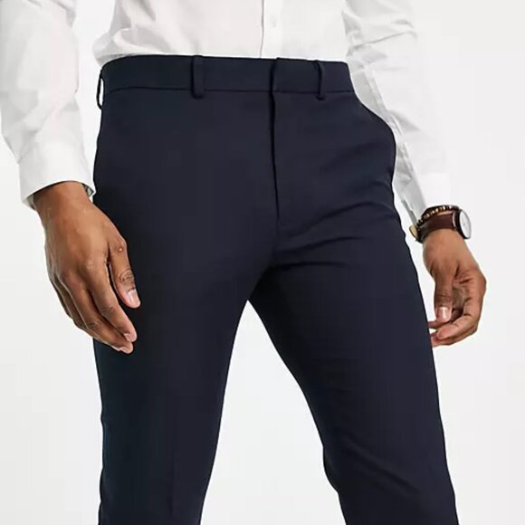 Topman SKINNY textured trousers in navy 30R - Picture 6 of 10